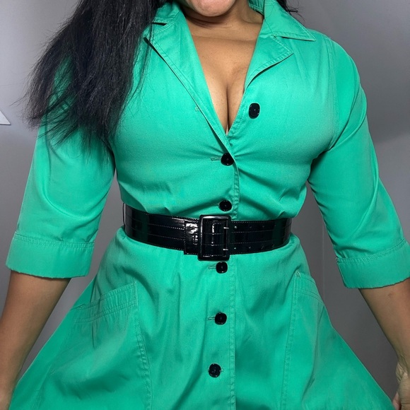 Vintage Green Button-Up Women's Dress A-line Spring Casual Midi Cutesy ILGWU - Picture 9 of 11